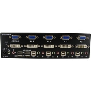 StarTech.com Conmutador Switch KVM para 4 Computadoras y 2 Pantallas DVI VGA Audio Puertos USB - 1920x1440 - 4 Computador(
