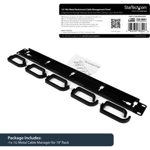 StarTech.com Panneau de gestion de câbles 1U 19" pour rack - Guide pour câbles en métal - Panneau gestion câble - 1U Haute