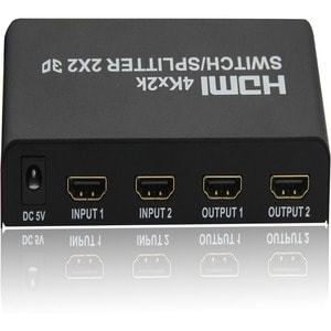 4XEM 2 Port HDMI 4K Splitter - 3840 × 2160 - 4K - 2 x 2 - Display, Projector - 2 x HDMI Out