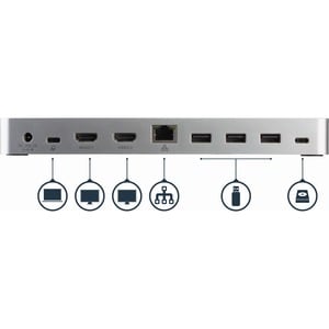 StarTech.com Dual Monitor USB C Docking Station w/ 60W Power Delivery - USB 3.1 Gen 1 Type C to HDMI or DVI - 5x USB - Win