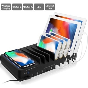 SIIG 10-Port USB-A/C & Wireless Charging Station With Ambient Light Deck - Allows you to power and charge up to 9 USB-A & 