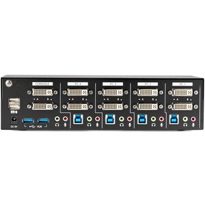 StarTech.com 4 Port Dual Monitor DVI KVM Switch - Dual Screen Display Compact USB KVM Switch with USB 3.0 Hub & Audio - TA