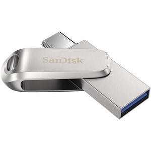 SanDisk Ultra Dual Drive Luxe 64 GB USB Type C, USB Type A Flash Drive - Stainless Steel - 150 MB/s Read Speed - 1 / Piece