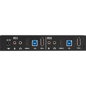 Black Box 2-Port 4K HDMI Dual-Head KVM Switch (with Audio Line In/Out and USB Hub) - 2 Computer(s) - 3840 x 2160 - 5 x USB