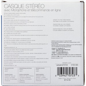 Verbatim Stereo Headset with Microphone and In-Line Remote - Stereo - USB Type A - Wired - 32 Ohm - 20 Hz to 20 kHz - Over