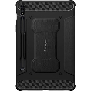 Spigen Rugged Armor Pro Rugged Carrying Case (Book Fold) Samsung Galaxy Tab S7, Galaxy Tab S8 Tablet - Black - PU Leather,