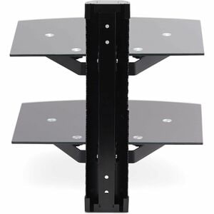 StarTech.com Dual Floating Wall-Mounted AV Shelves, Adjustable Height Shelf For Under TV A/V Equipment, Black Tempered Gla