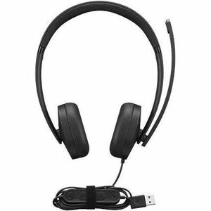 Lenovo Wired On-ear, Over-the-head Stereo Headset - Black - Binaural - 32 Ohm - 20 Hz to 20 kHz - 100 cm Cable - USB Type A