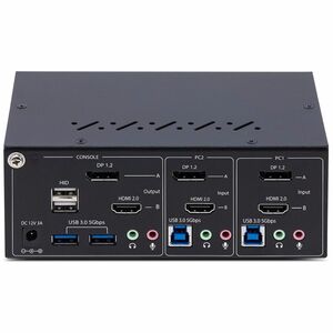 StarTech.com KVM Switchbox - TAA Compliant - 2 Computer(s) - 4K - 3840 x 2160 - 6 x USB - 3 x HDMI - 3 x DisplayPort