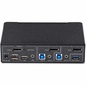 StarTech.com KVM Switchbox - TAA Compliant - 2 Computer(s) - 4K - 3840 x 2160 - 8 x USB - USB 2.0 - 3 x DisplayPort