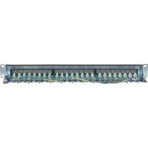 Patch Panel, Cat6, FTP, 24-Port, 1U, Shielded, 90° Top-Entry Punch-Down Blocks, Black - 24 x RJ-45 - 24 x RJ-11 - 1U High 