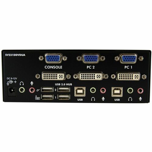 StarTech.com 2 Port KVM Switch - DVI and VGA w/ Audio and USB 2.0 Hub �¤" Dual Monitor / Display / Screen KVM Switch - DVI