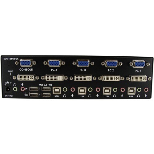 StarTech.com Conmutador Switch KVM para 4 Computadoras y 2 Pantallas DVI VGA Audio Puertos USB - 1920x1440 - 4 Computador(