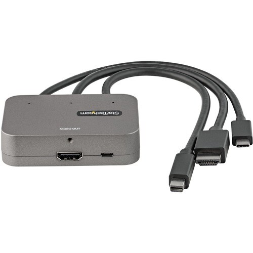 StarTech.com 3-in-1 Multiport to HDMI Adapter, 4K 60Hz USB-C, HDMI or Mini DP to HDMI Video Converter, Conference Room Dig