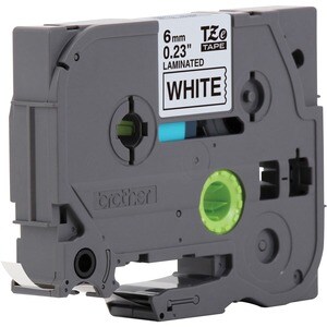 Brother P-touch TZe Laminated Tape Cartridges - 1/4" Width - Rectangle - White - 1 Each - Water Resistant - Grease Resista