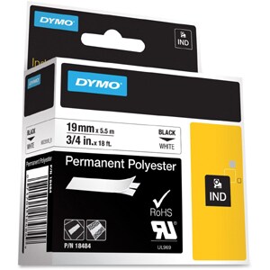 Dymo RhinoPRO 18484 Label Tape - 19 mm Width - Thermal Transfer - White - Polyester