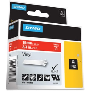 Dymo RhinoPRO 1805422 Colour Coded Label - 19 mm Width - Permanent Adhesive - Rectangle - Thermal Transfer - Red, White - 