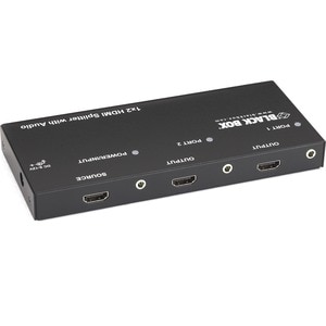 Black Box 1 x 2 HDMI Splitter with Audio - Audio Line In - Audio Line Out - 1 x HDMI In - 2 x HDMI Out