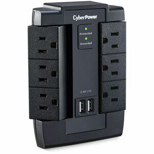 CyberPower CSP600WSU Professional 6 - Outlet Surge with 1200 J - Clamping Voltage 800V, NEMA 5-15P, Wall Tap, 2 - 2.4 Amps