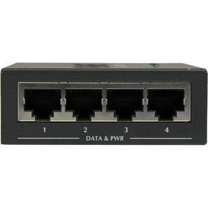 StarTech.com 4 Port Gigabit Midspan - PoE+ Injector - 802.3at and 802.3af - 52 V DC, 2.31 A Output - 4 Input Port(s) - 4 O