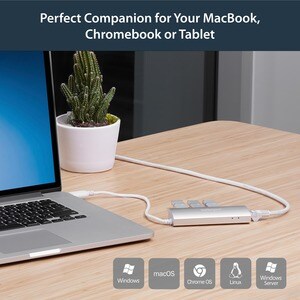 StarTech.com 3-Port USB Hub with Ethernet, USB-A Ports, Gigabit Ethernet/GbE, USB 5Gbps, Bus-Powered, Portable Laptop USB 