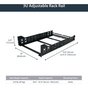 StarTech.com 3U Fixed 19" Adjustable Depth Universal Server Rack Rails - 97.52 kg Load Capacity