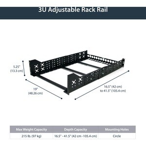 StarTech.com 3U Fixed 19" Adjustable Depth Universal Server Rack Rails - 97.52 kg Load Capacity