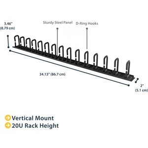 StarTech.com Vertical Cable Organizer with D-Ring Hooks - Vertical Cable Management Panel - 20U - 2.8ft. - Eliminate cable