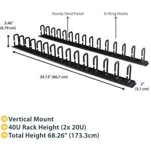 StarTech.com Vertical Cable Organizer with D-Ring Hooks - Vertical Cable Management Panel - 40U - 6 ft. - Eliminate cable 