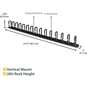 StarTech.com Vertikaler Kabelordner mit D-Hacken - 0U - 85cm - Rack Kabelmanager - Kabelbündler - 20U Rack Height x 50,8 m