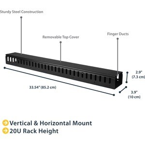 StarTech.com Vertikaler Kabelordner mit Finger Duct - 0U - 91cm - Rack Kabelmanager - Durchführungspaneel - 20U Rack Heigh