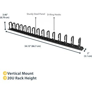 StarTech.com Kabelbündler - Schwarz - 1 Stück Paket - Kabelbündler - 20U Rack Height x 50,8 mm Länge - Stahl