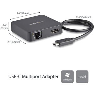 StarTech.com USB C Multiport Adapter - Portable USB Type-C Mini Dock to 4K UHD HDMI Video - GbE, USB 3.0 Hub - Thunderbolt