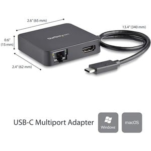StarTech.com USB C Multiport Adapter - Portable USB Type-C Mini Dock to 4K UHD HDMI Video - GbE, USB 3.0 Hub - Thunderbolt