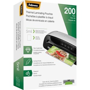 Fellowes Thermal Laminating Pouches - Letter, 5 mil, 200 pack - Sheet Size Supported: Letter 8.50" Width x 11" Length - La