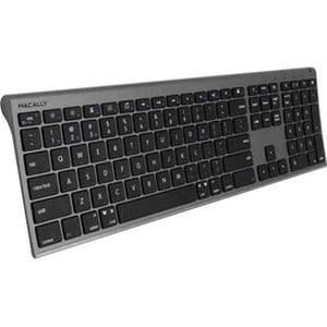 Macally Rechargeable Space Gray Quick Switch Bluetooth Keyboard For Three Devices - Wireless Connectivity - Bluetooth - 11