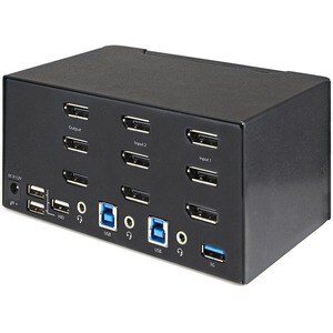 StarTech.com 2 Port Triple Monitor DisplayPort KVM Switch 4K 60Hz UHD HDR, DP 1.2 KVM Switch, 2-Pt USB 3.0 Hub, 4x USB HID