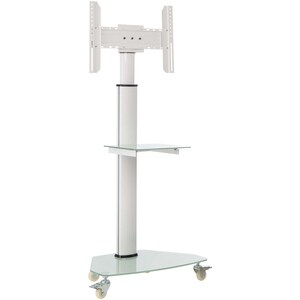 Tripp Lite by Eaton Premier Rolling TV Cart for 37" to 70" Displays, Frosted Glass Base and Shelf, Locking Casters, White 