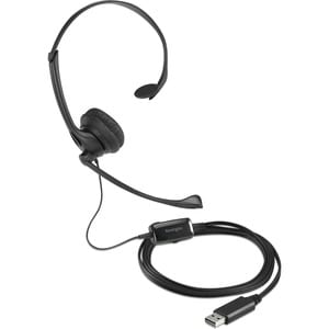Kensington K80100WW Wired Over-the-head Mono Headset - Black - Monaural - Ear-cup - 182.9 cm Cable - Omni-directional, Noi