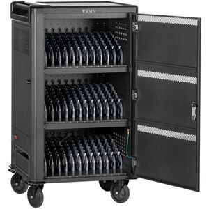 V7 36 Device USB-C PD Prewired US Charge Cart - Push Handle Handle - 4 Casters - 5" Caster Size - Steel, High-grade Cold R