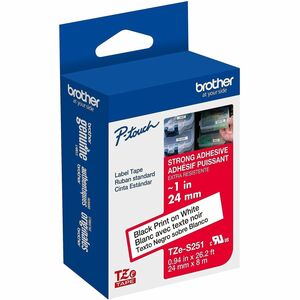 Brother Genuine P-touch TZe251 BK on WHT Label Tape, Laminated, 24mmX8m - 15/16"" (24 mm) Width - White - Laminated - Wate