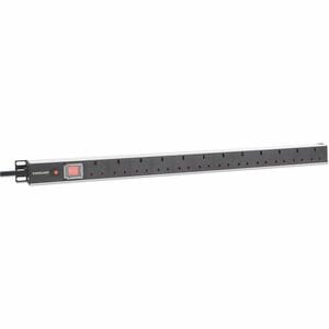19" 1U PDU 12-way UK, Vertical type, With switch and overload protection, Rackmount, Power Distribution Unit, UK 3-pin out