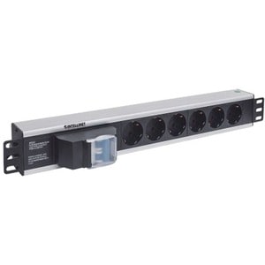 19" 1.5U Rackmount 6-Way Power Strip - German Type" , With Double Air Switch, No Surge Protection, 1.6m Power Cord (2 PIN 