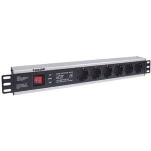 19" 1.5U Rackmount 6-Way Power Strip - German Type" , With On/Off Switch and Surge Protection, 3m Power Cord (2 PIN EURO P