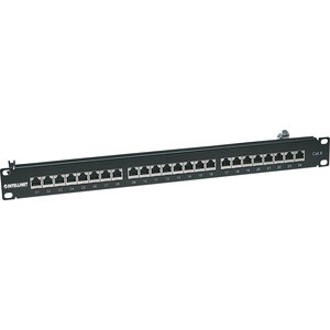 Patch Panel, Cat6, FTP, 24-Port, 1U, Shielded, 90° Top-Entry Punch-Down Blocks, Black - 24 x RJ-45 - 24 x RJ-11 - 1U High 