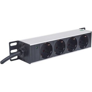 10" 1U Rackmount 4-Way Power Strip - German Type" , With Power Indicator, No Surge Protection, 1.8m Power Cord (2 PIN EURO
