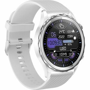 Carneo Queen HR+ Smart Watch - 11 mm Case Thickness - 44 mm Case Width - Silver, White Body Color - Metal, Mineral Glass, 