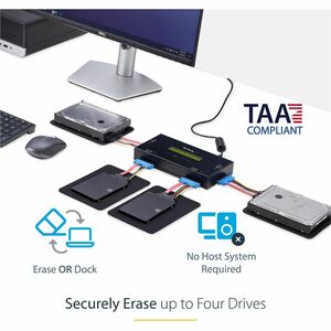 StarTech.com 4 Bay SSD/HDD Hard Drive Eraser, 2.5/3.5" SATA, Standalone Wiper, Disk Sanitizer, Hardware Wiper Erasing Tool