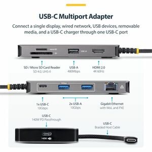 StarTech.com 9 Anschluss(e) USB 3.2 Typ C Docking Station für Notebook, Mobile Workstation, Kartenleser, Tastatur, Maus, M