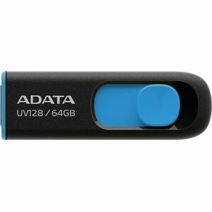 Adata DashDrive UV128 - 64 GB - USB 3.2 (Gen 1) - 100 MB/s Read Speed - Black, Blue - Lifetime Warranty
